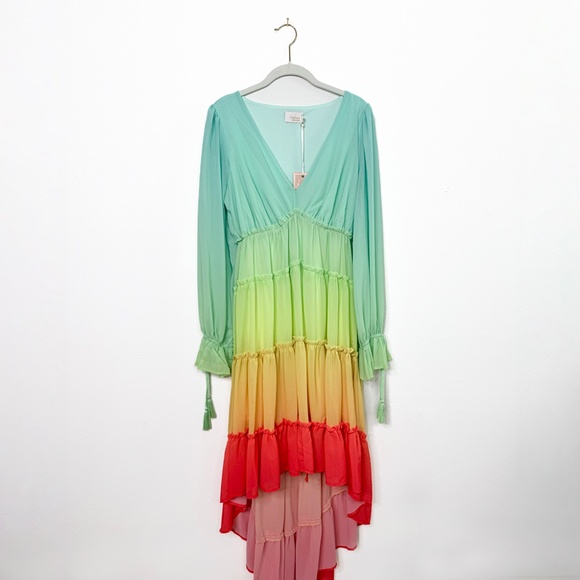NWT Champagne & Strawberry Rainbow Ombre Tiered Dress - M - Picture 3 of 3